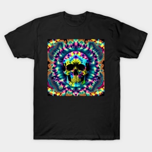 Skull Tie Dye Psychedelic Trippy Blue Festival Hippie Neon T-Shirt